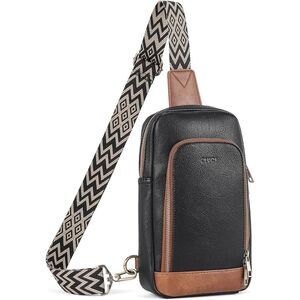 Women 4 Black With Brown Imported Faux Leather Unique Sling Cross Body Backpack
